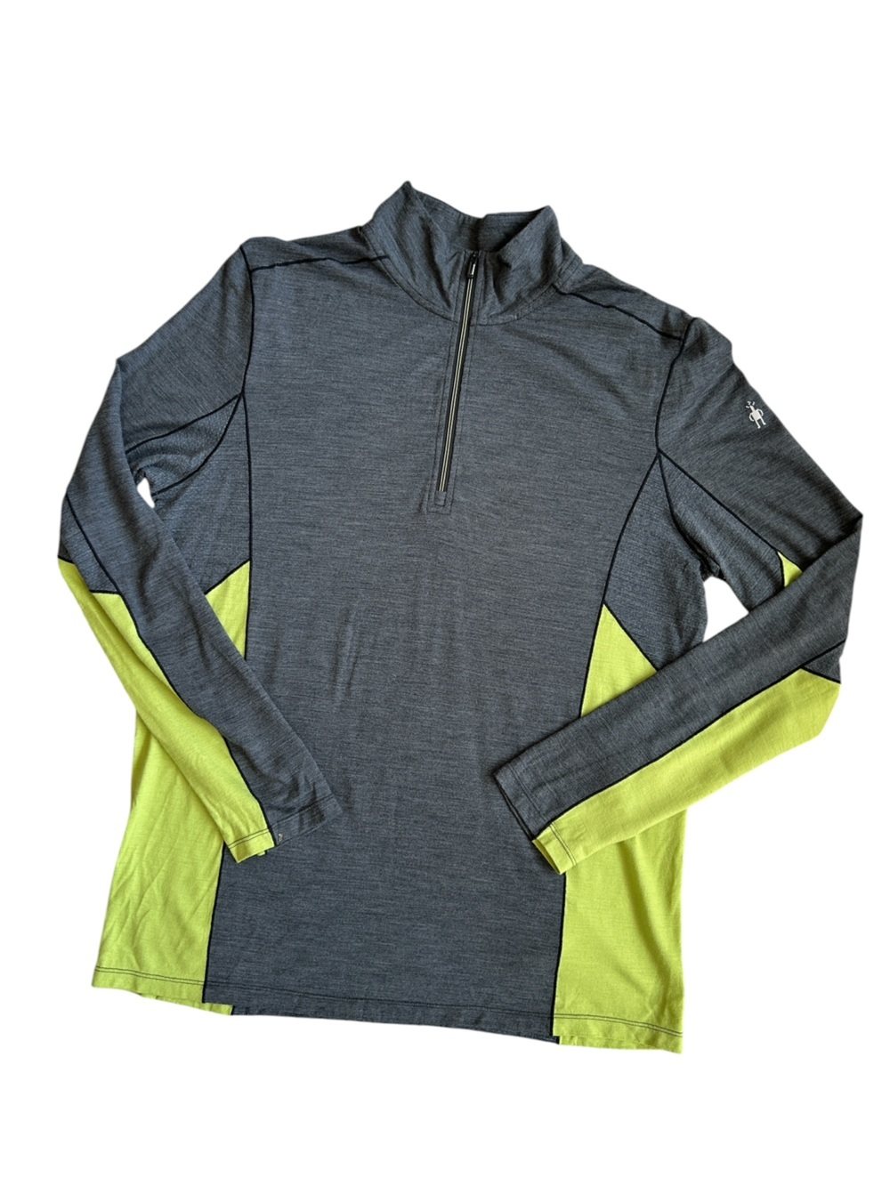 Smartwool Men's Merino Sport 150 1/4 Zip Pullover Charcoal Gray Lime Green Large